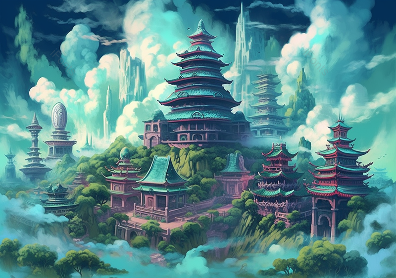 国潮古建筑宫殿梦幻插画背景,插画/手绘图,插画/手绘图库,插画/手绘图下载,插画/手绘